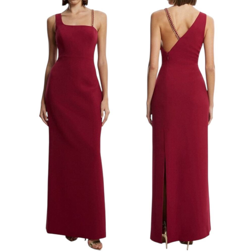BCBGMaxAzria Gracie One Shoulder Chain Gown Column Dress Beet Size 2 - Picture 2 of 13